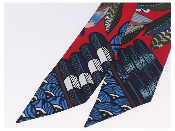 Hermès Twilly HERMES Foulard Seta Rosso Blu Auth 196847M - vista 7