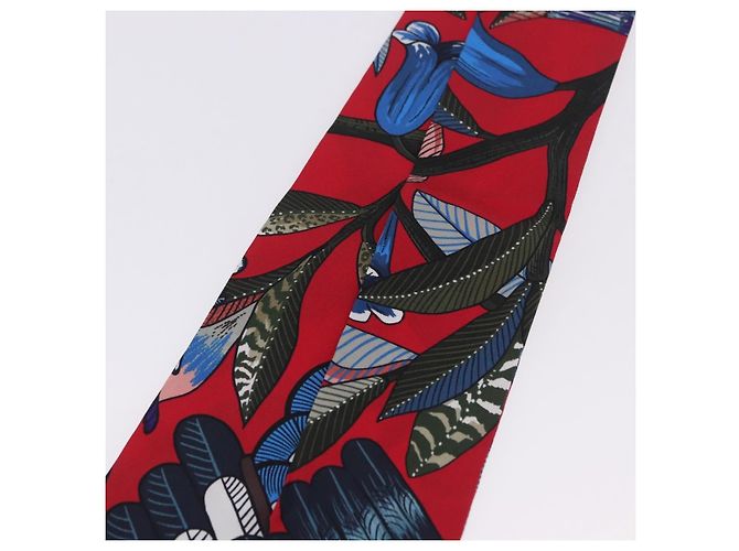Hermès Twilly HERMES Foulard Seta Rosso Blu Auth 196847M - vista 8