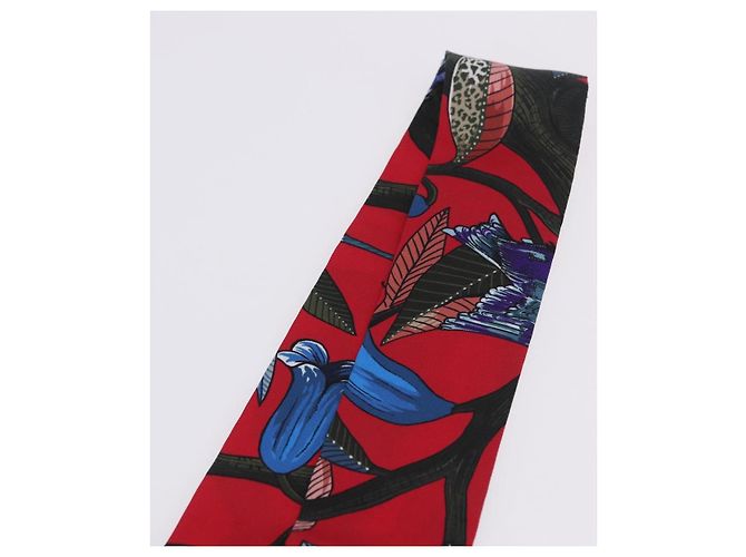 Hermès Twilly HERMES Foulard Seta Rosso Blu Auth 196847M - vista 9