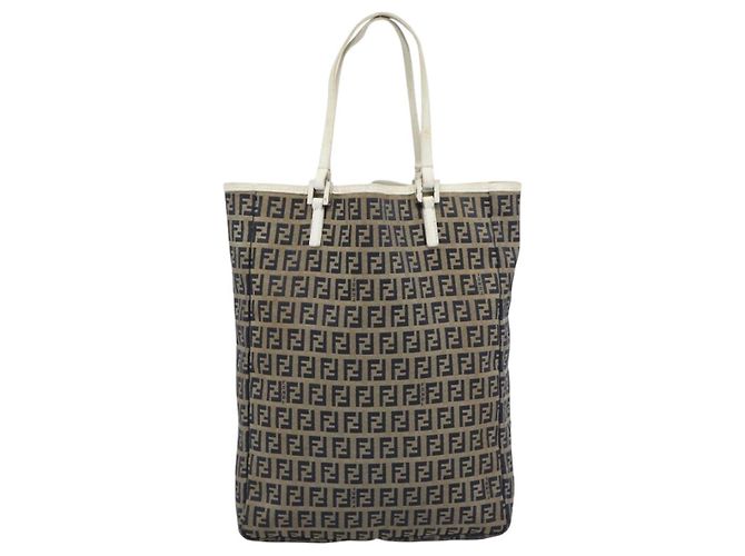 FENDI Zucchino Canvas Tote Bag Navy Silver 8BH006 Auth 194069 Silber Marineblau - Ansicht 13