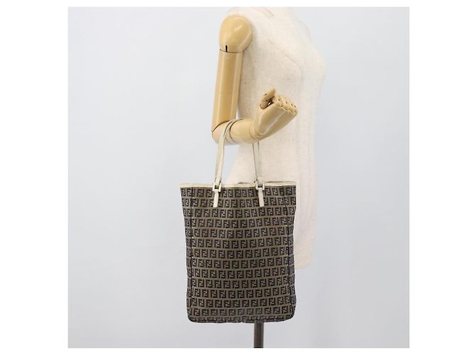 FENDI Zucchino Canvas Tote Bag Navy Silver 8BH006 Auth 194069 Silber Marineblau - Ansicht 19