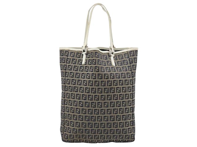 FENDI Zucchino Canvas Tote Bag Navy Silver 8BH006 Auth 194069 Silber Marineblau - Ansicht 2