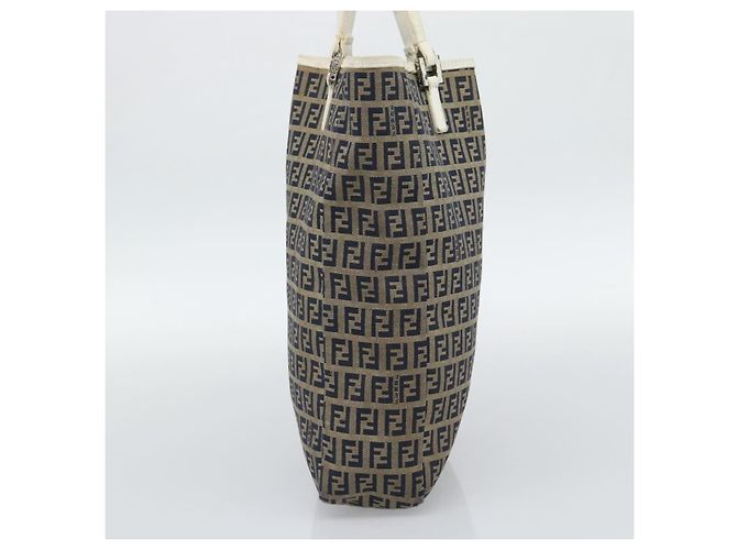 FENDI Zucchino Canvas Tote Bag Navy Silver 8BH006 Auth 194069 Silber Marineblau - Ansicht 4