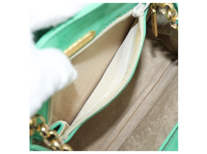 Autre Marque Borsa a tracolla con catena TIFFANY&Co. Camoscio Verde Oro Auth 195577 D'oro - vista 12