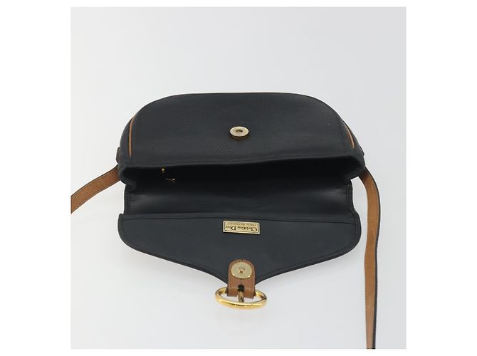 Borsa a tracolla Christian Dior in pelle nera e oro Auth 194288A Nero D'oro - vista 11