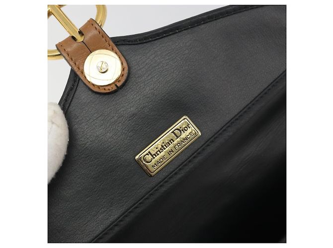 Borsa a tracolla Christian Dior in pelle nera e oro Auth 194288A Nero D'oro - vista 18
