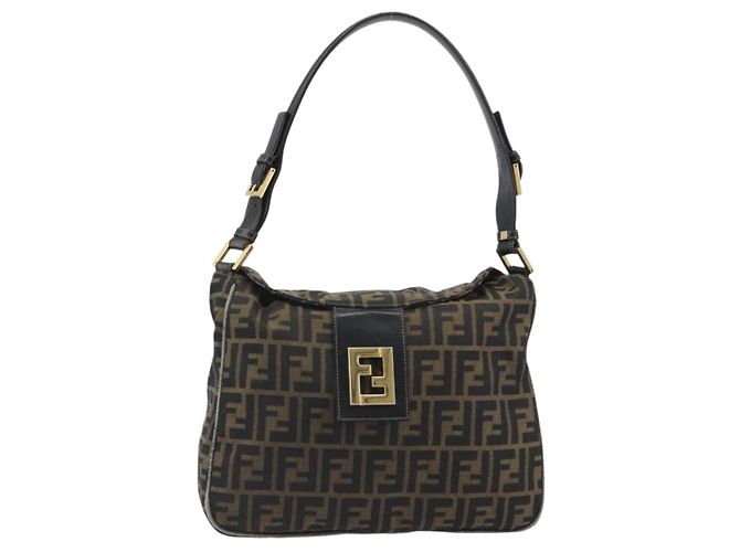 Sac à épaule FENDI Zucca Canvas Mamma Baguette Marron Ton Or Auth 195437 - vue 13