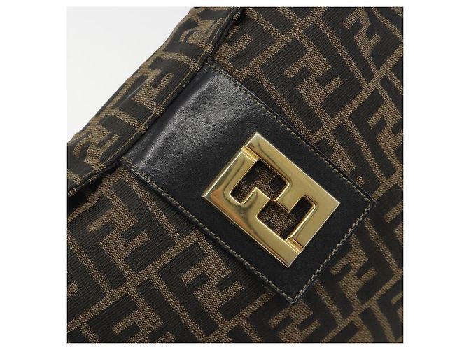 Sac à épaule FENDI Zucca Canvas Mamma Baguette Marron Ton Or Auth 195437 - vue 17
