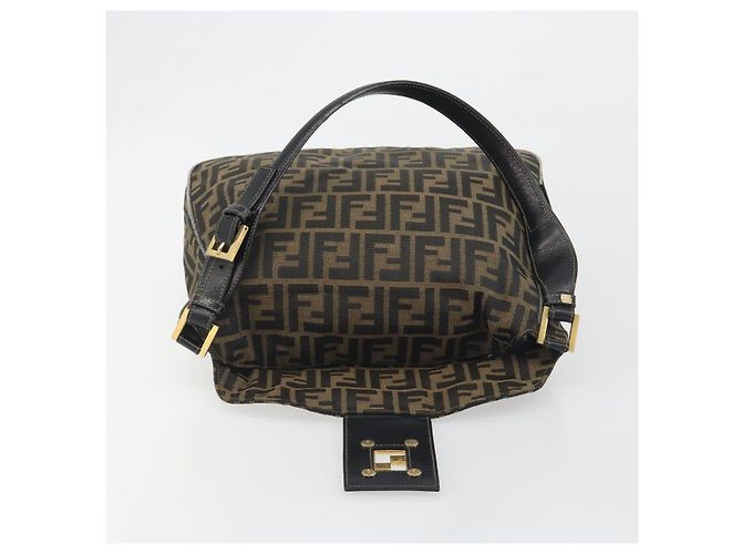 Sac à épaule FENDI Zucca Canvas Mamma Baguette Marron Ton Or Auth 195437 - vue 18