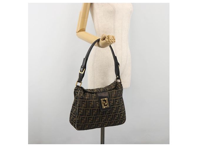 Sac à épaule FENDI Zucca Canvas Mamma Baguette Marron Ton Or Auth 195437 - vue 24