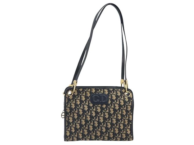 Borsa a Spalla in Tela Trotter Christian Dior Blu Navy Oro Auth 186959A D'oro - vista 13