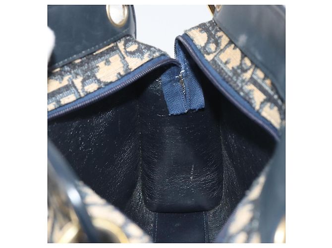 Borsa a Spalla in Tela Trotter Christian Dior Blu Navy Oro Auth 186959A D'oro - vista 20