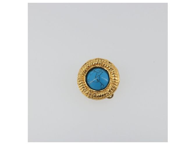 Orecchini CHANEL Metallo Dorato Blu CC Auth 195370 - vista 2