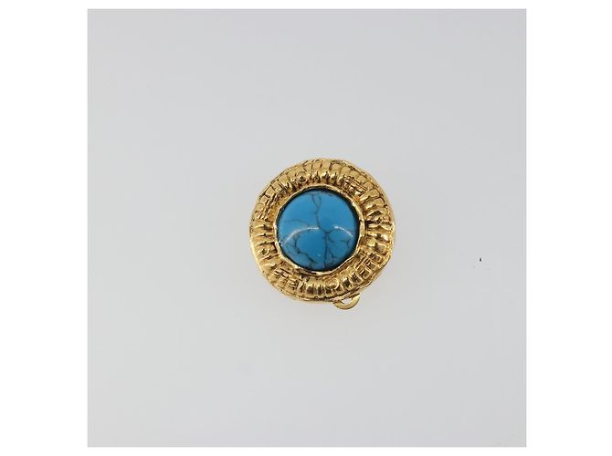 Orecchini CHANEL Metallo Dorato Blu CC Auth 195370 - vista 6