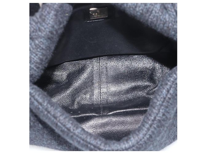 Borsa a tracolla FENDI Mamma Baguette in lana blu navy argento Auth 196191 - vista 11