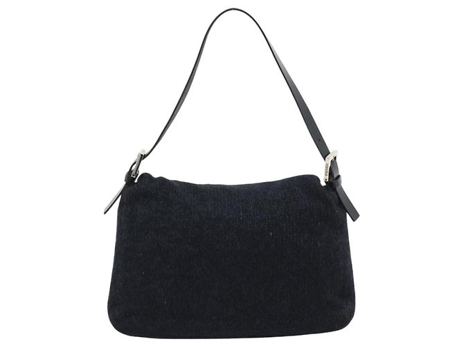 Borsa a tracolla FENDI Mamma Baguette in lana blu navy argento Auth 196191 - vista 2