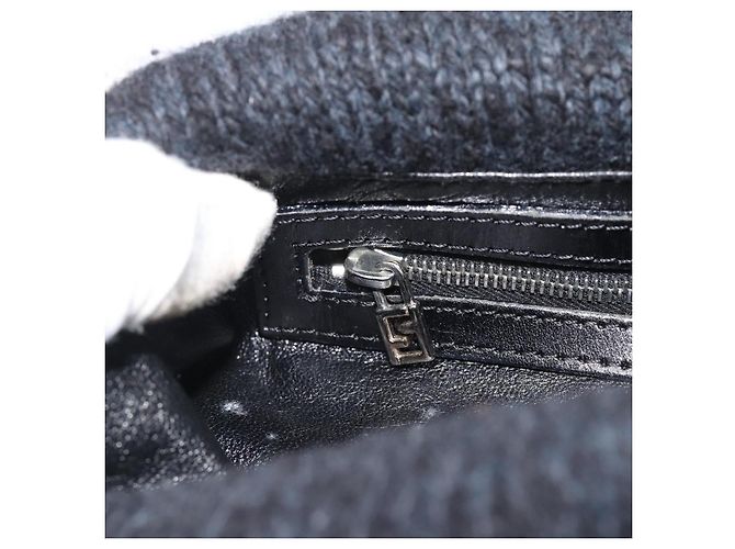 Borsa a tracolla FENDI Mamma Baguette in lana blu navy argento Auth 196191 - vista 20