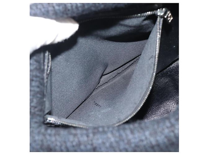 Borsa a tracolla FENDI Mamma Baguette in lana blu navy argento Auth 196191 - vista 21