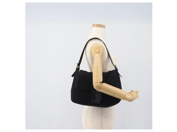 Borsa a tracolla FENDI Mamma Baguette in lana blu navy argento Auth 196191 - vista 22
