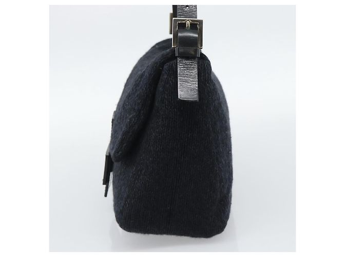 Borsa a tracolla FENDI Mamma Baguette in lana blu navy argento Auth 196191 - vista 4