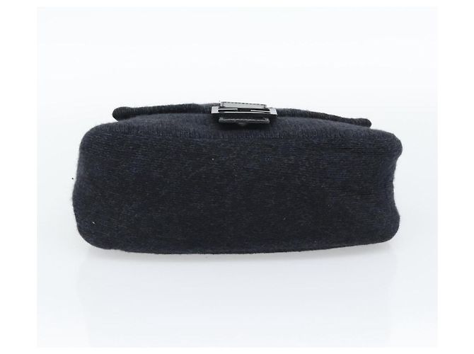 Borsa a tracolla FENDI Mamma Baguette in lana blu navy argento Auth 196191 - vista 5