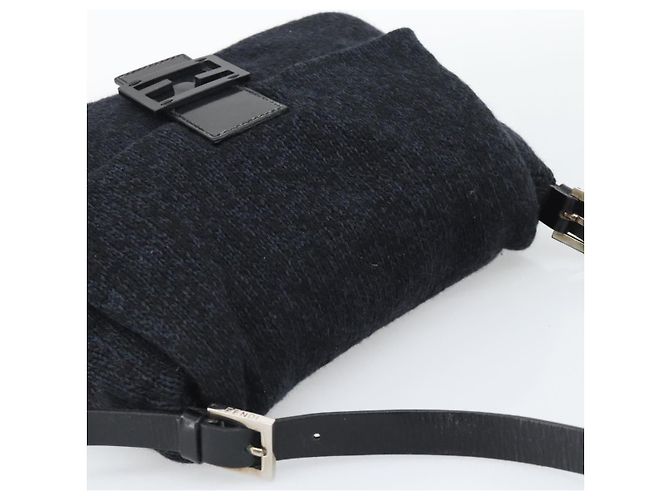 Borsa a tracolla FENDI Mamma Baguette in lana blu navy argento Auth 196191 - vista 6