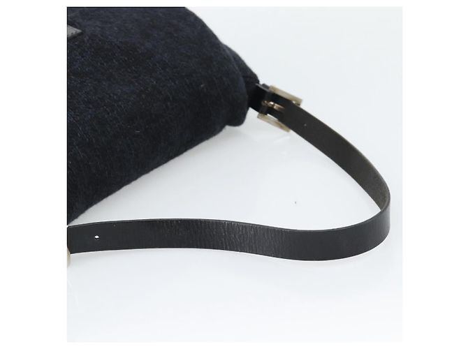 Borsa a tracolla FENDI Mamma Baguette in lana blu navy argento Auth 196191 - vista 7