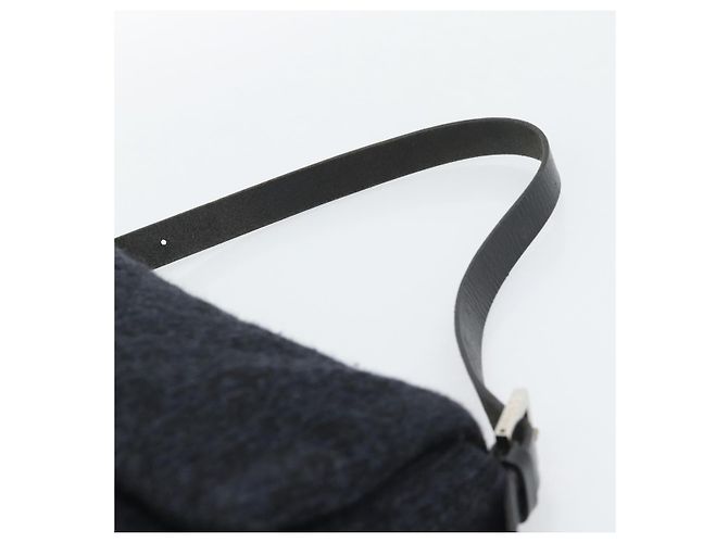 Borsa a tracolla FENDI Mamma Baguette in lana blu navy argento Auth 196191 - vista 8