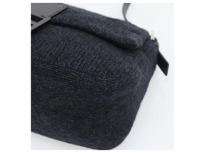 Borsa a tracolla FENDI Mamma Baguette in lana blu navy argento Auth 196191 - vista 9