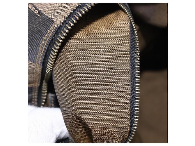 Pequin FENDI Pecan Canvas Tote Bag Braun Schwarz Auth 195728A - Ansicht 12