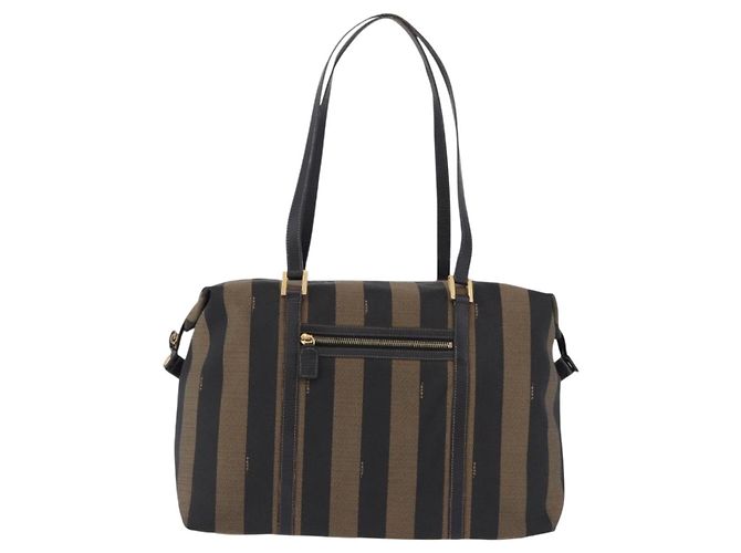 Pequin FENDI Pecan Canvas Tote Bag Braun Schwarz Auth 195728A - Ansicht 13