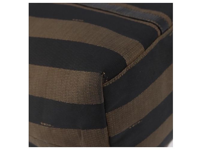Pequin FENDI Pecan Canvas Tote Bag Braun Schwarz Auth 195728A - Ansicht 14