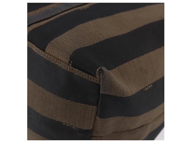 Pequin FENDI Pecan Canvas Tote Bag Braun Schwarz Auth 195728A - Ansicht 15