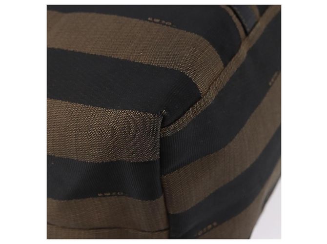 Pequin FENDI Pecan Canvas Tote Bag Braun Schwarz Auth 195728A - Ansicht 16