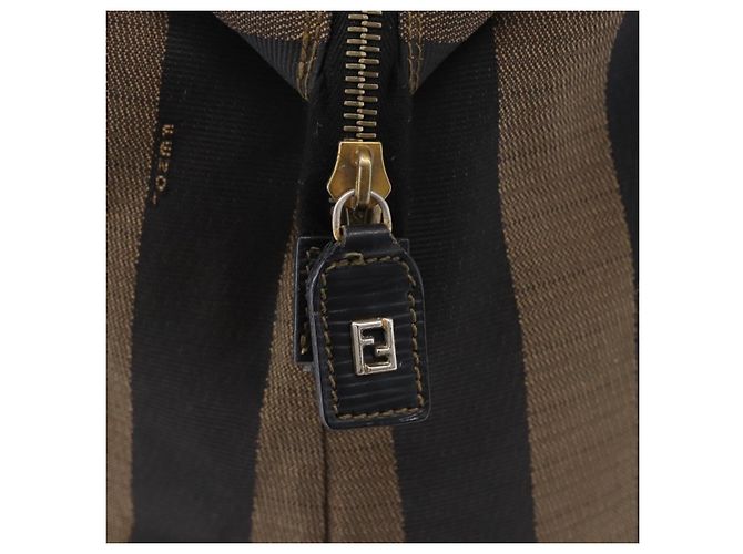 Pequin FENDI Pecan Canvas Tote Bag Braun Schwarz Auth 195728A - Ansicht 18