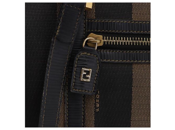 Pequin FENDI Pecan Canvas Tote Bag Braun Schwarz Auth 195728A - Ansicht 19