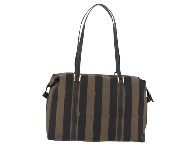 Pequin FENDI Pecan Canvas Tote Bag Braun Schwarz Auth 195728A - Ansicht 2