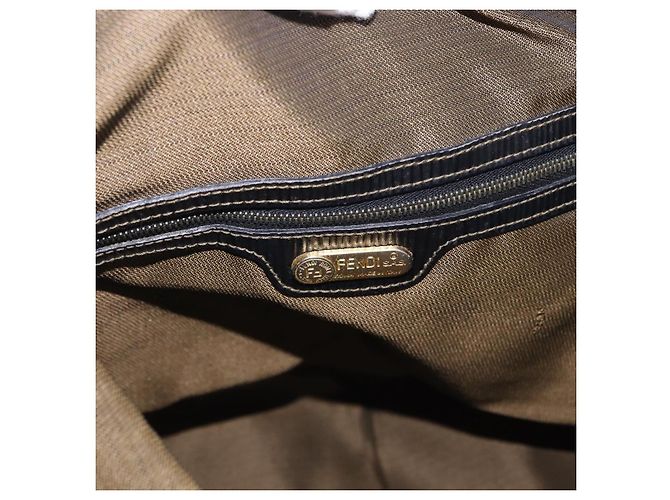 Pequin FENDI Pecan Canvas Tote Bag Braun Schwarz Auth 195728A - Ansicht 20