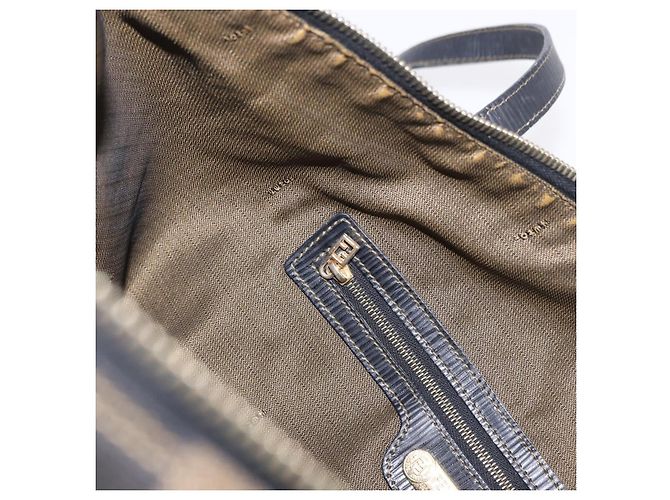 Pequin FENDI Pecan Canvas Tote Bag Braun Schwarz Auth 195728A - Ansicht 23