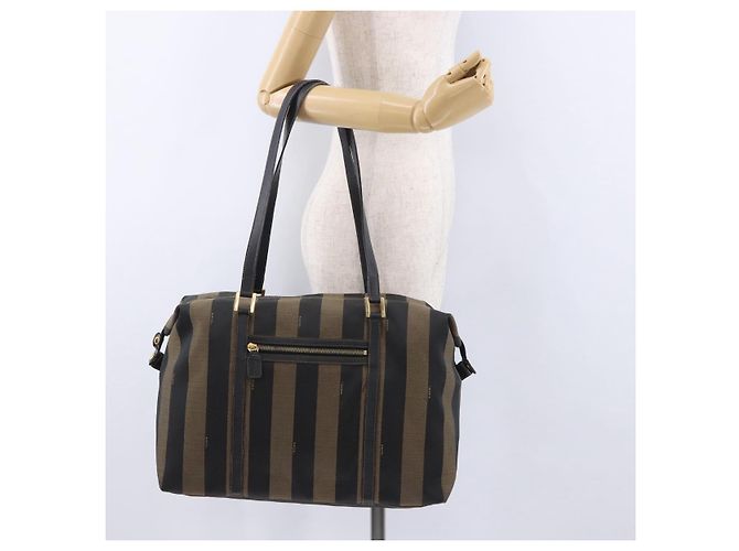 Pequin FENDI Pecan Canvas Tote Bag Braun Schwarz Auth 195728A - Ansicht 24