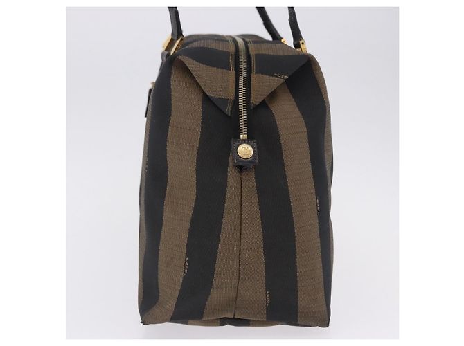 Pequin FENDI Pecan Canvas Tote Bag Braun Schwarz Auth 195728A - Ansicht 3