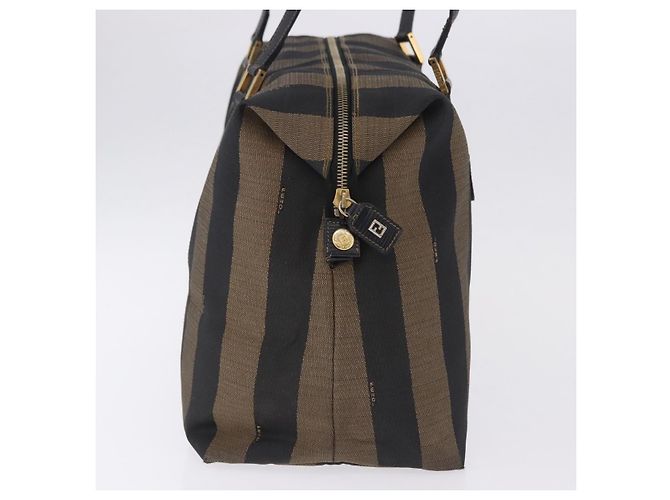 Pequin FENDI Pecan Canvas Tote Bag Braun Schwarz Auth 195728A - Ansicht 4