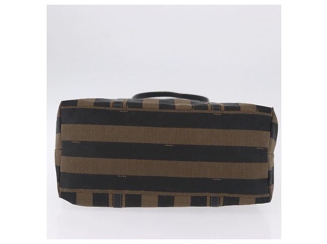 Pequin FENDI Pecan Canvas Tote Bag Braun Schwarz Auth 195728A - Ansicht 5