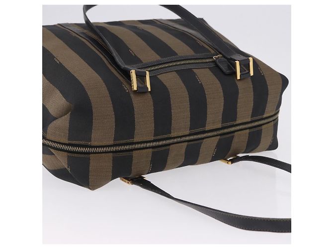 Pequin FENDI Pecan Canvas Tote Bag Braun Schwarz Auth 195728A - Ansicht 6