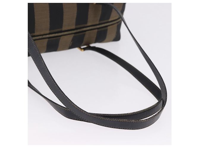 Pequin FENDI Pecan Canvas Tote Bag Braun Schwarz Auth 195728A - Ansicht 7