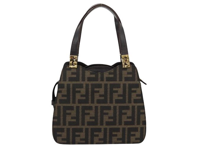 Borsa a mano FENDI Zucca Canvas Marrone Tono Oro Auth 194558V - vista 2