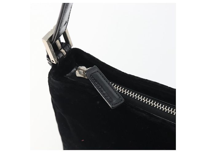 Borsa a tracolla con catena FENDI Velor Black Auth 195236A Nero - vista 10
