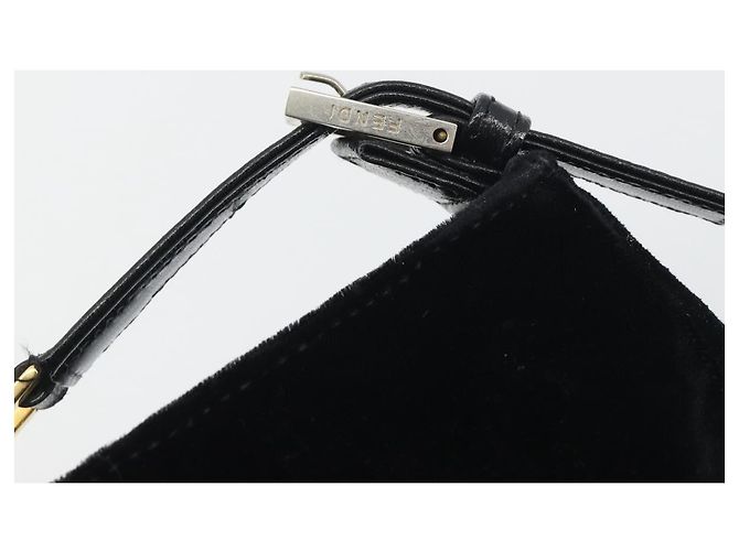Borsa a tracolla con catena FENDI Velor Black Auth 195236A Nero - vista 18