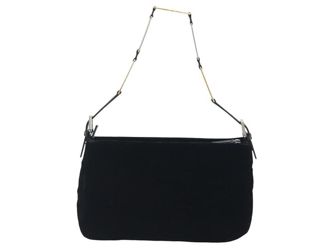 Borsa a tracolla con catena FENDI Velor Black Auth 195236A Nero - vista 2