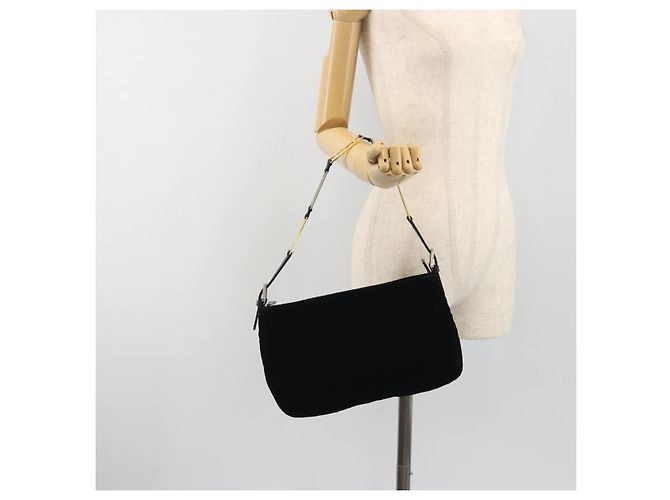 Borsa a tracolla con catena FENDI Velor Black Auth 195236A Nero - vista 24